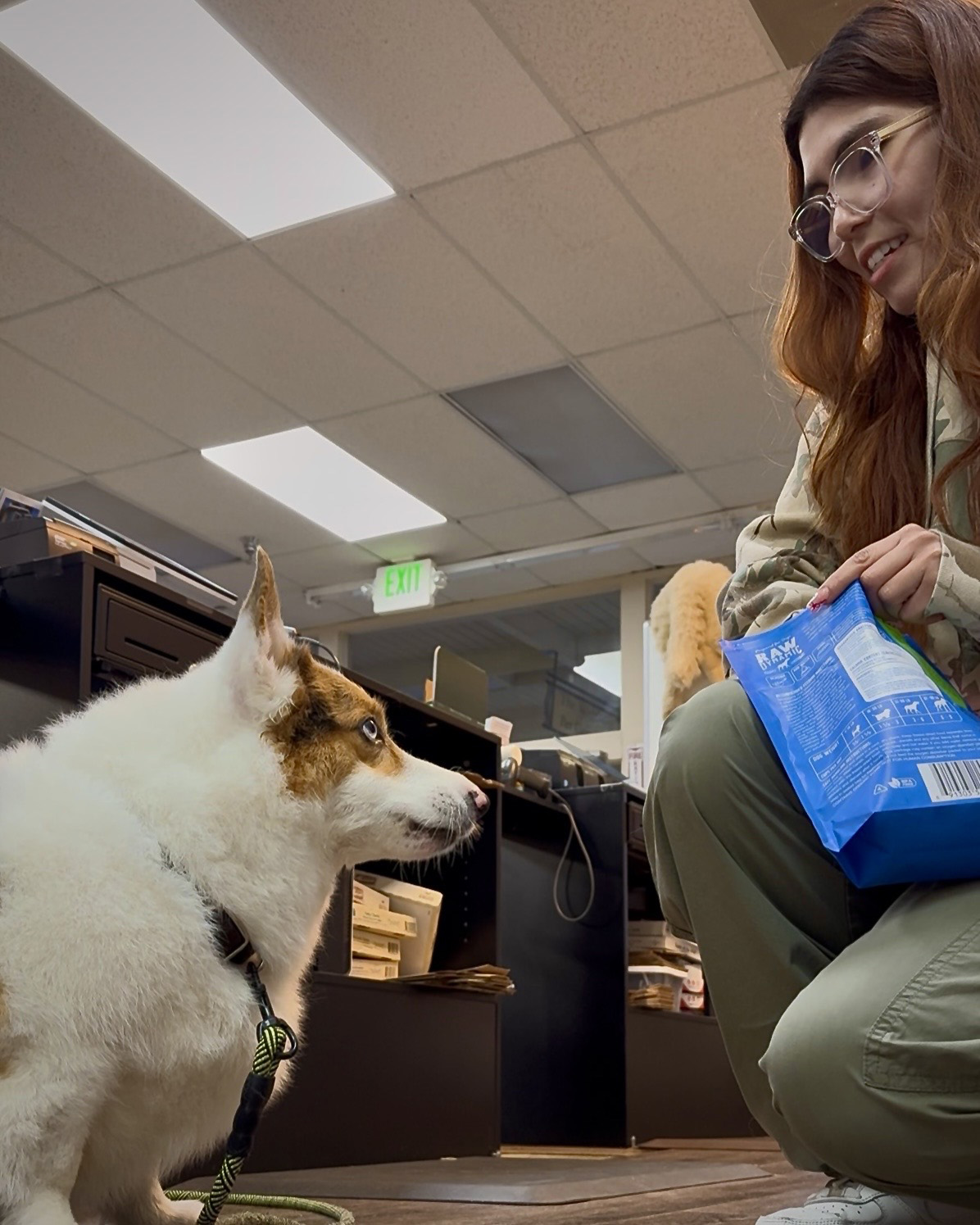 Wishbone team member with dog