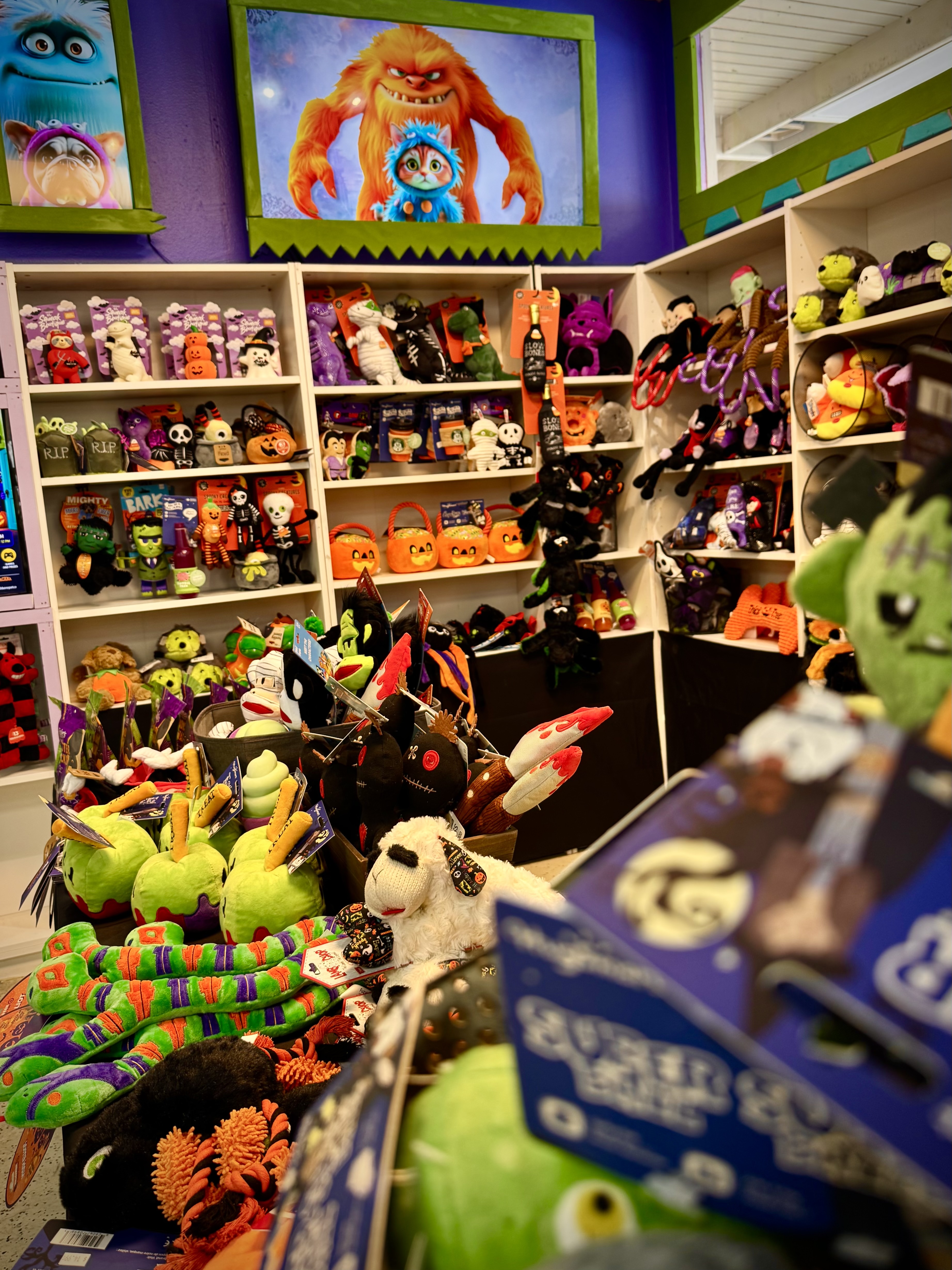 Halloween toy display at Wishbone Pet Co.